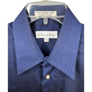 VTG Christian Dior Men's 15 1/2‎ 32/33 Blue Long Sleeve Button Up Shirt Macau
